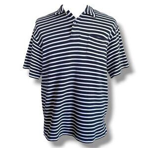Vintage Ralph Lauren Polo Sport Mens Shirt XL Blue White Stripe Waffle Weave